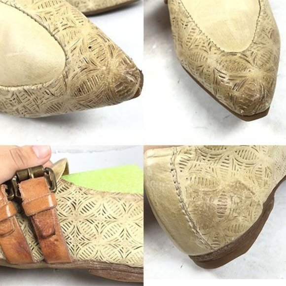 A.S. 98 Distressed Pointed Toe Loafers Flat Buckle Detail Tan Size 36 / US 5.5-6 - Picture 10 of 11